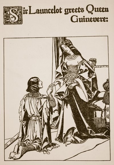 Sir Launcelot greets Queen Guinevere, illustration from 